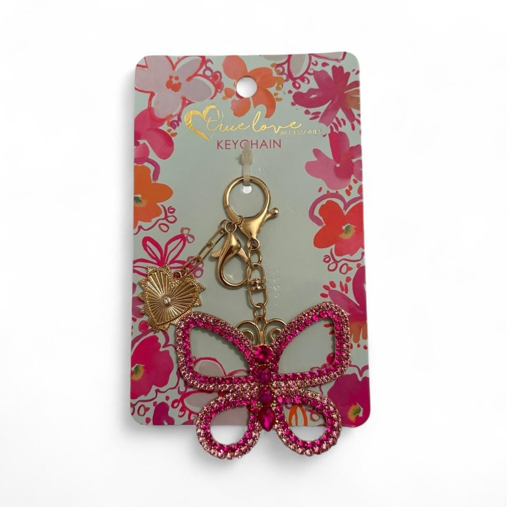 NEW Pink Butterfly Keychain with Rhinestones